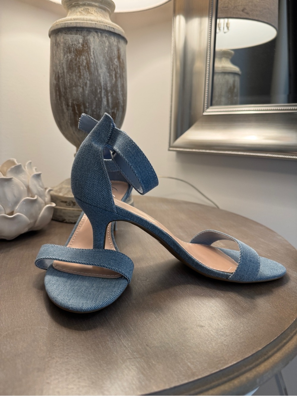 Light Blue Denim Ankle-Strap Women's Heels